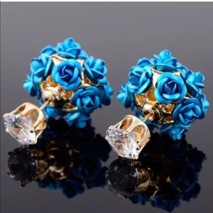 New Blue Flower Rose Double Sided Stud Earrings